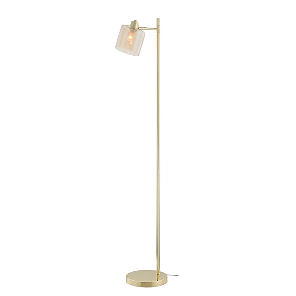 Stehleuchte KOLIND 1-flammig - Metall Gold glänzend / Glas Bernsteinfarben