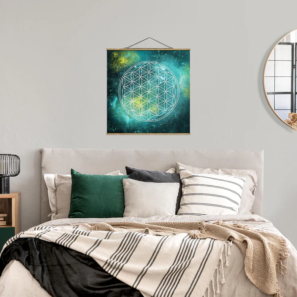 Stoffbild Blume des Lebens - Textil; Massivholz (Holzart) - Blau - 100cm x 100cm x 0,3cm - 100 x 100 cm - Image 3