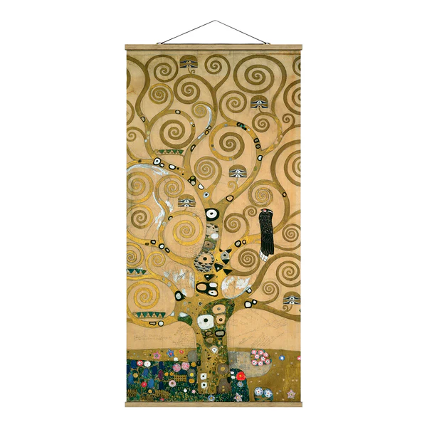 Stoffbild Gustav Klimt Der Lebensbaum - Textil; Massivholz (Holzart) - Gold - 50cm x 100cm x 0,3cm - 50 x 100 cm