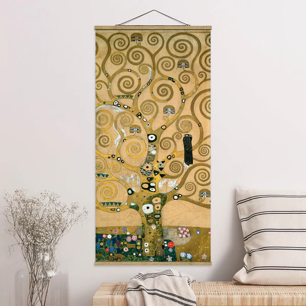 Stoffbild Gustav Klimt Der Lebensbaum - Textil; Massivholz (Holzart) - Gold - 50cm x 100cm x 0,3cm - 50 x 100 cm - Image 2