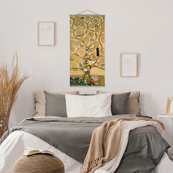 Stoffbild Gustav Klimt Der Lebensbaum - Textil; Massivholz (Holzart) - Gold - 50cm x 100cm x 0,3cm - 50 x 100 cm - Image 3