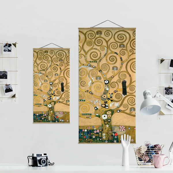 Stoffbild Gustav Klimt Der Lebensbaum - Textil; Massivholz (Holzart) - Gold - 50cm x 100cm x 0,3cm - 50 x 100 cm - Image 5