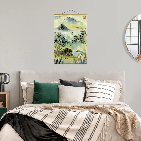 Stoffbild Japanischer Bambuswald - Textil; Massivholz (Holzart) - Gelb - 35cm x 52,5cm x 0,3cm - 35 x 53 cm - Image 3