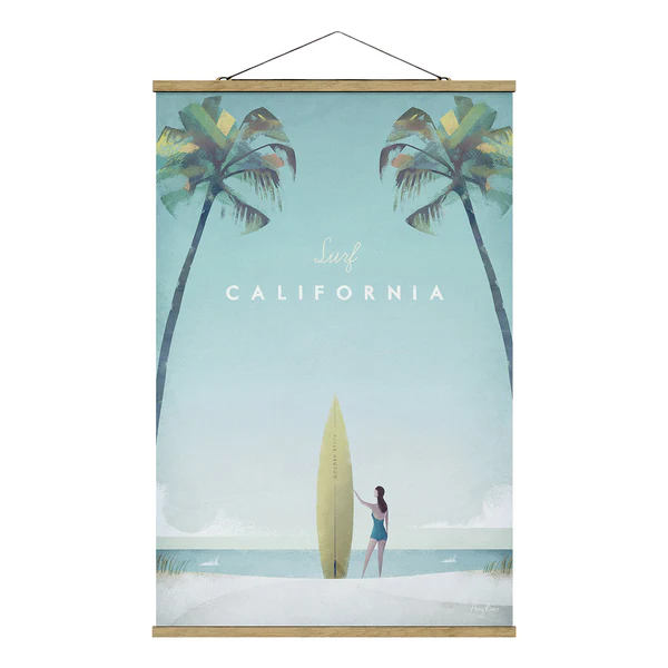 Stoffbild Reiseposter California - Textil; Massivholz (Holzart) - Türkis - 100cm x 150cm x 0,3cm - 100 x 150 cm