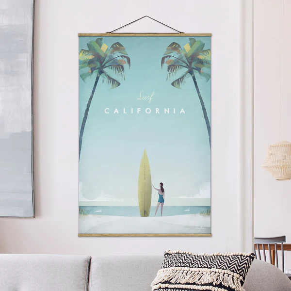 Stoffbild Reiseposter California - Textil; Massivholz (Holzart) - Türkis - 100cm x 150cm x 0,3cm - 100 x 150 cm - Image 2