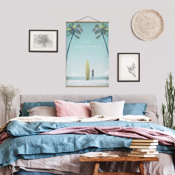 Stoffbild Reiseposter California - Textil; Massivholz (Holzart) - Türkis - 100cm x 150cm x 0,3cm - 100 x 150 cm - Image 3