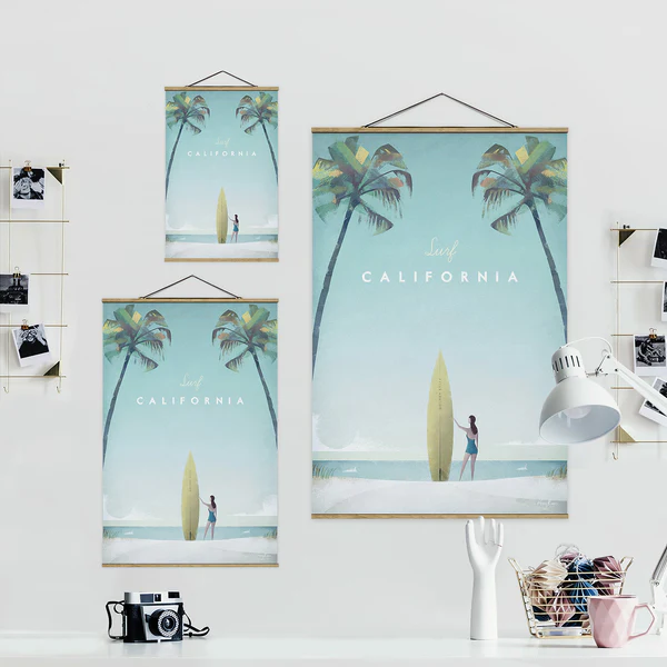 Stoffbild Reiseposter California - Textil; Massivholz (Holzart) - Türkis - 100cm x 150cm x 0,3cm - 100 x 150 cm - Image 5