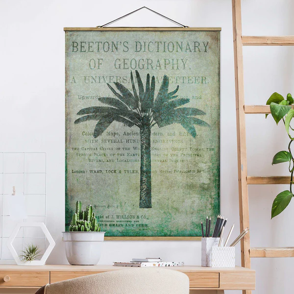 Stoffbild  Vintage Collage Antike Palme - Textil; Massivholz (Holzart) - Grün - 35cm x 46,5cm x 0,3cm - 35 x 47 cm - Image 2