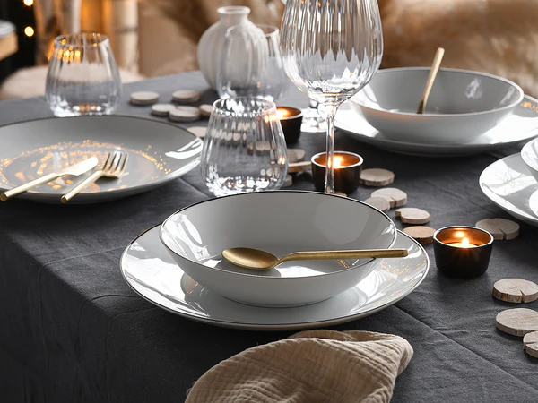 Tafelservice Luna Black Line - Porzellan - Weiß - 12-teilig - Image 3
