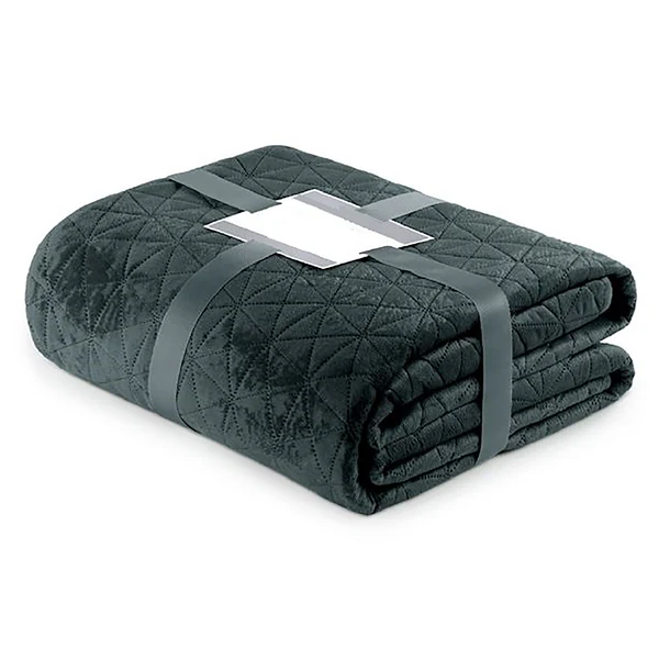 Tagesdecke Aila I - Polyester / Velvet - Dunkelgrau / Silber - 220 x 240 cm