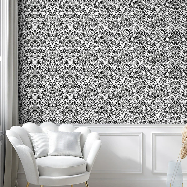 Tapete White Damask - PVC - Weiß / Schwarz - Höhe: 250 cm - Image 2