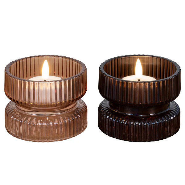 Teelichthalter Lidster (2-teilig) - Glas - Bernstein / Braun