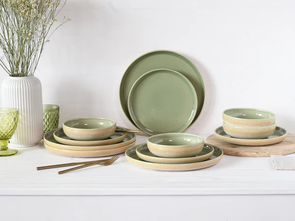 Tellerset Romana 12-teilig - Grün - Porzellan - 40 x 36 x 36 cm - Image 2