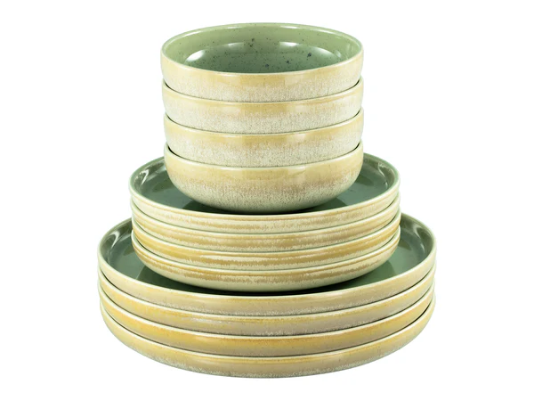 Tellerset Romana 12-teilig - Grün - Porzellan - 40 x 36 x 36 cm - Image 5