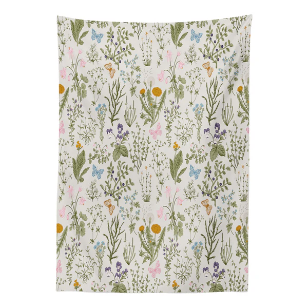 Tischdecke Vintage Garden Plants - Polyester Satin Mischung - Grün / Beige - 140 x 170 cm