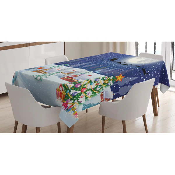 Tischdecke Winterlandschaft - Polyester Satin Mischung - Weiß / Blau - 140 x 170 cm - Image 2