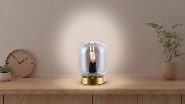 Tischleuchte Alessio mit Sockel - Rauchglas / Stahl - 1-flammig - Image 2