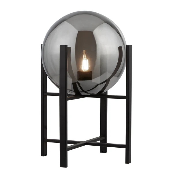 Tischleuchte Amsterdam II - Rauchglas / Stahl - 1-flammig