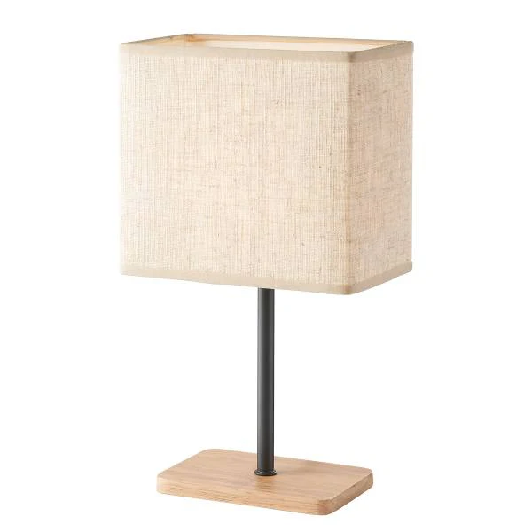 Tischleuchte Bozen - Eisen / Eiche Massiv - 1-flammig - Schwarz / Beige