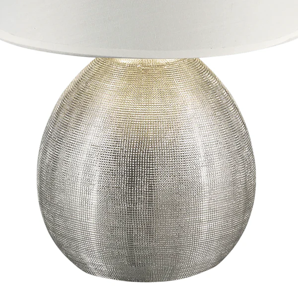 Tischleuchte Luxor II - Baumwollstoff / Keramik - 1-flammig - Weiß / Silber - Image 2
