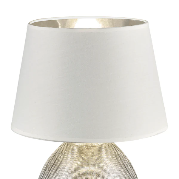 Tischleuchte Luxor II - Baumwollstoff / Keramik - 1-flammig - Weiß / Silber - Image 3
