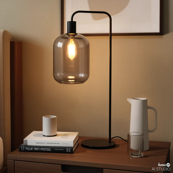 Tischleuchte MOME Typ B - Rauchglas / Eisen - 1-flammig