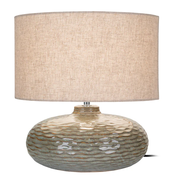 Tischleuchte Oldham - Keramik / Mischgewebe - Beige / Grün