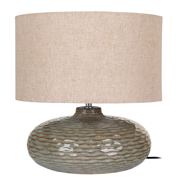 Tischleuchte Oldham - Keramik / Mischgewebe - Beige / Grün - Image 4