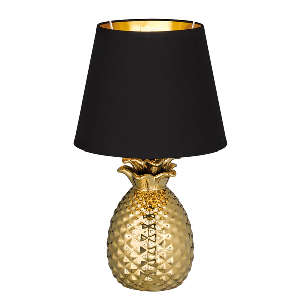 Tischleuchte Pineapple I - Baumwollstoff / Keramik - 1-flammig - Schwarz / Messing