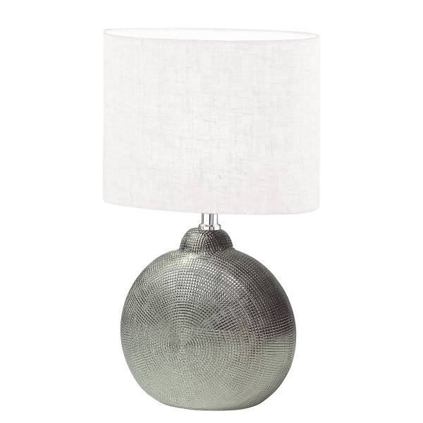Tischleuchte Tobse - Keramik / Leinen - 1-flammig - Silver White - Höhe: 39 cm