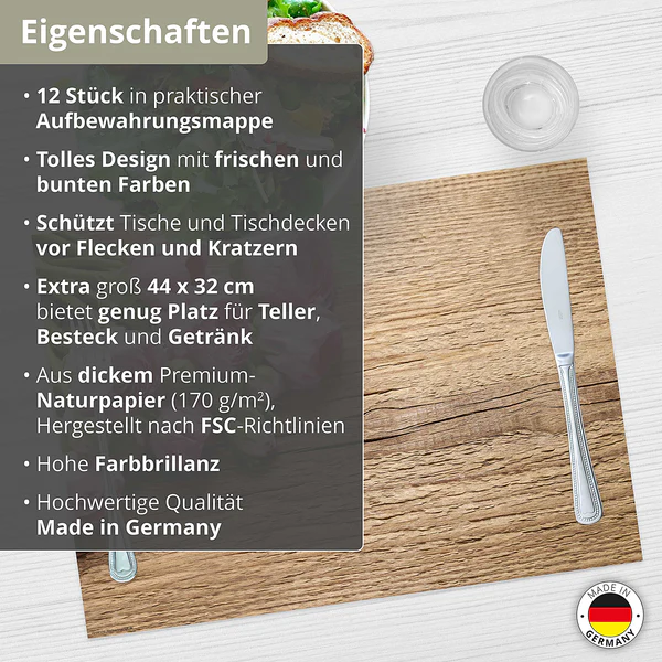 Tischset Rosen auf Holz (12er-Set) - Papier - Mehrfarbig - Image 3