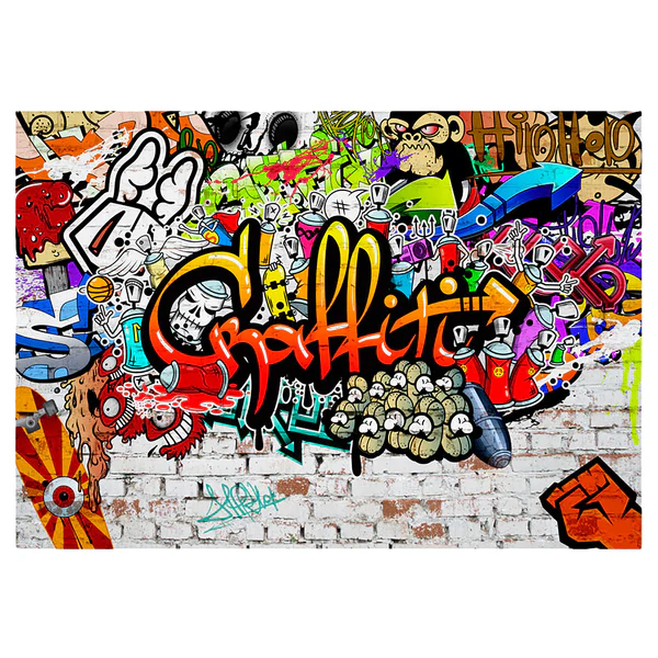 Vlies Fototapete Colorful Graffiti - Premium Vlies - Schwarz - 250 x 175 cm