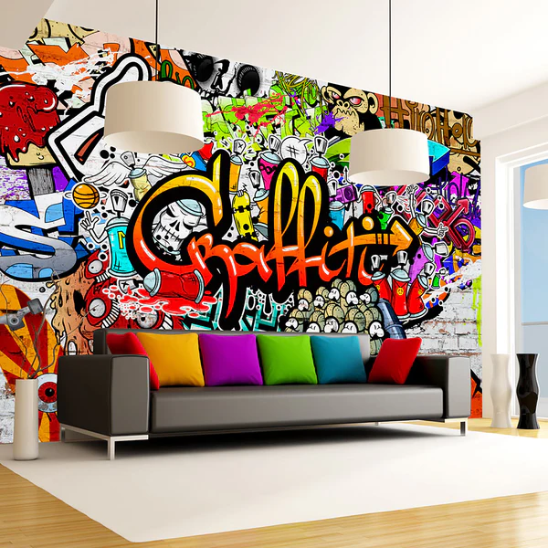 Vlies Fototapete Colorful Graffiti - Premium Vlies - Schwarz - 250 x 175 cm - Image 2