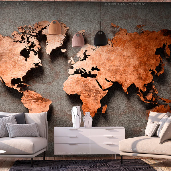 Vlies Fototapete Copper Map - Vlies - Bronze / Grau - 200 x 140 cm - Image 2