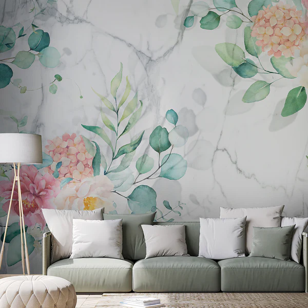 Vlies Fototapete Flowery Marble - Premium Vlies - Mehrfarbig - Breite: 450 cm - Image 2