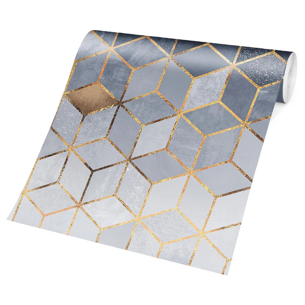 Vliestapete Goldene Geometrie - Vliespapier - Blau / Weiß - 432 x 290 cm - Image 5