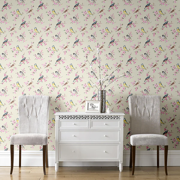 Vliestapete Vögel - Vlies - Creme / Rosa - Image 2