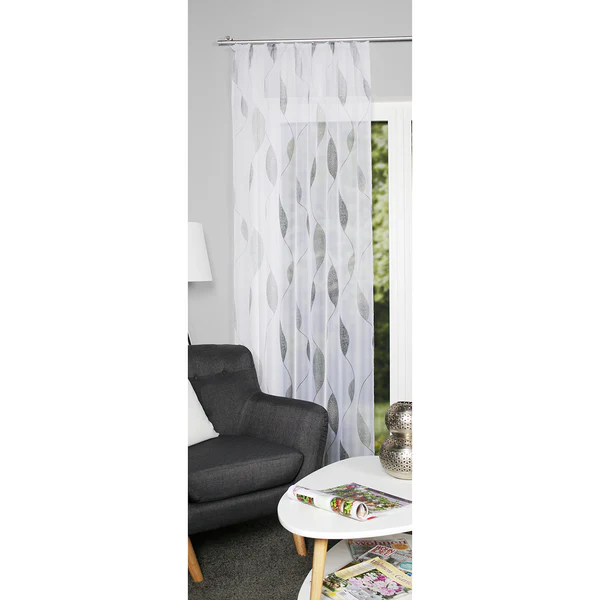 Vorhang mit Kräuselband Paolo - Polyester - Grau / Weiß - 140 x 245 cm