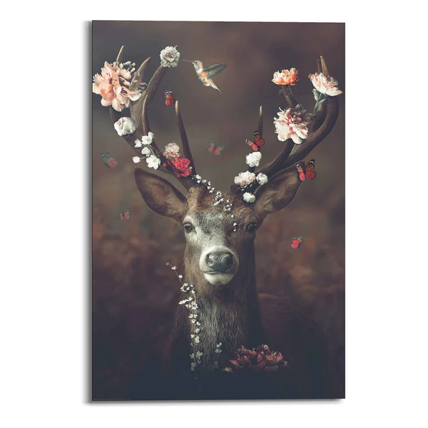 Wandbild Hirsch Romantisch - Holzwerkstoff - Braun - 60 x 90 x 2 cm