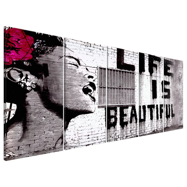 Wandbild Life is Beautiful (Banksy) - Leinwand - Mehrfarbig - 200 x 80 cm