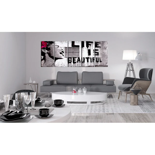 Wandbild Life is Beautiful (Banksy) - Leinwand - Mehrfarbig - 200 x 80 cm - Image 4