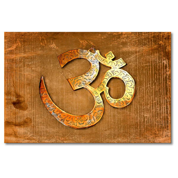 Wandbild Spirit Of OM I - Leinen / Massivholz Fichte - Braun / Orange