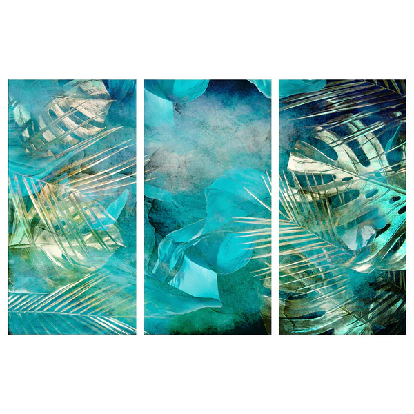 Wandbild Turquoise and Gold (3-teilig) - Holzwerkstoff & Leinen - Türkis