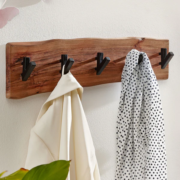 Wandgarderobe Damgarten - Akazie Massiv / Eisen - Braun / Schwarz - 60 x 17 cm - Image 2