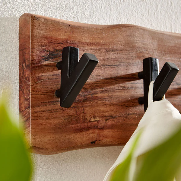Wandgarderobe Damgarten - Akazie Massiv / Eisen - Braun / Schwarz - 60 x 17 cm - Image 4