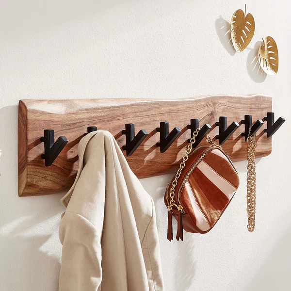 Wandgarderobe Damgarten - Akazie Massiv / Eisen - Braun / Schwarz - 90 x 19 cm - Image 2