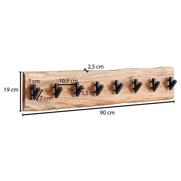 Wandgarderobe Damgarten - Akazie Massiv / Eisen - Braun / Schwarz - 90 x 19 cm - Image 6