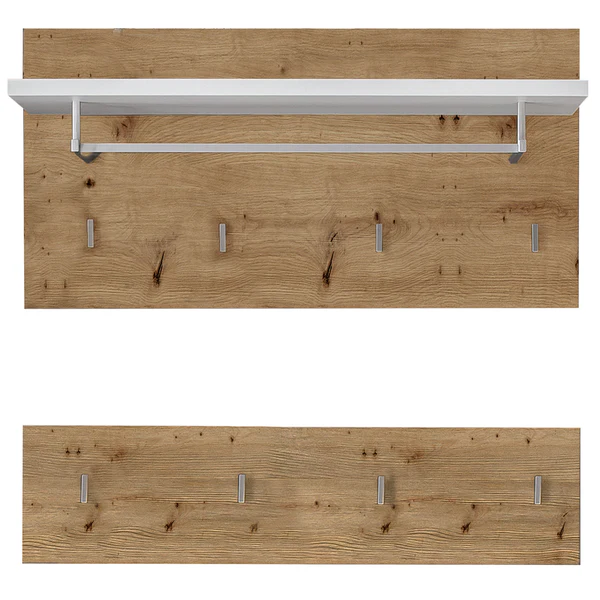 Wandgarderobe Liffre - Eiche Artisan Dekor / Hochglanz Weiß