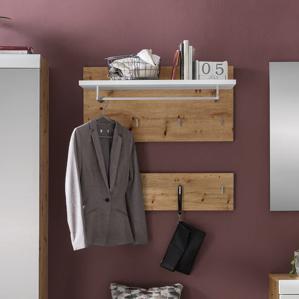 Wandgarderobe Liffre - Eiche Artisan Dekor / Hochglanz Weiß - Image 3