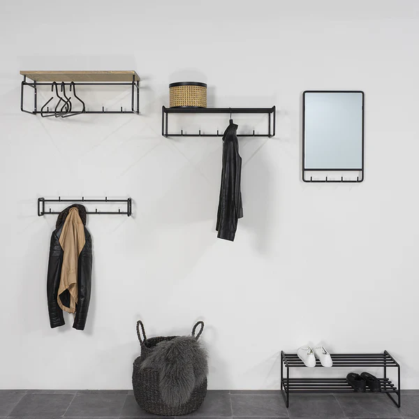 Wandgarderobe Opp III - Eiche massiv / Metall - Eiche / Schwarz - Image 3